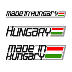 Vector illustration of the logo for "made in Hungary", consisting of three isolated illustrations with the hungarian flag and text on a white background