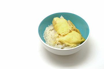 thai dessert, durian sticky rice with coconut milk sauce