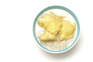 thai dessert, durian sticky rice with coconut milk sauce