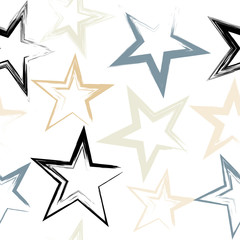 Obraz premium Cute vector geometric seamless pattern. Brush strokes and stars. Hand drawn grunge texture. Abstract forms. Endless texture can be used for printing onto fabric or paper