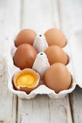 Brown eggs in the box