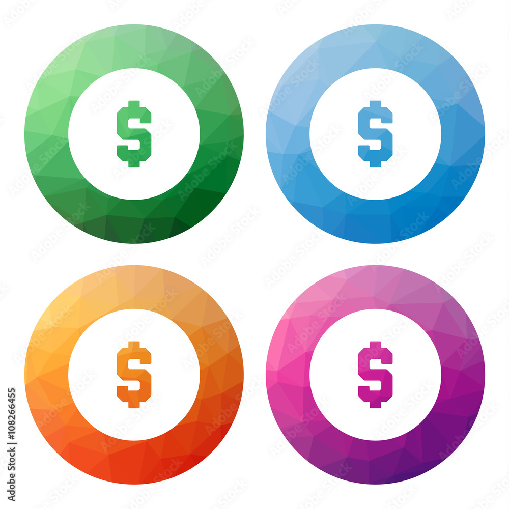 Poster set of 4 isolated modern low polygonal buttons - icons - for