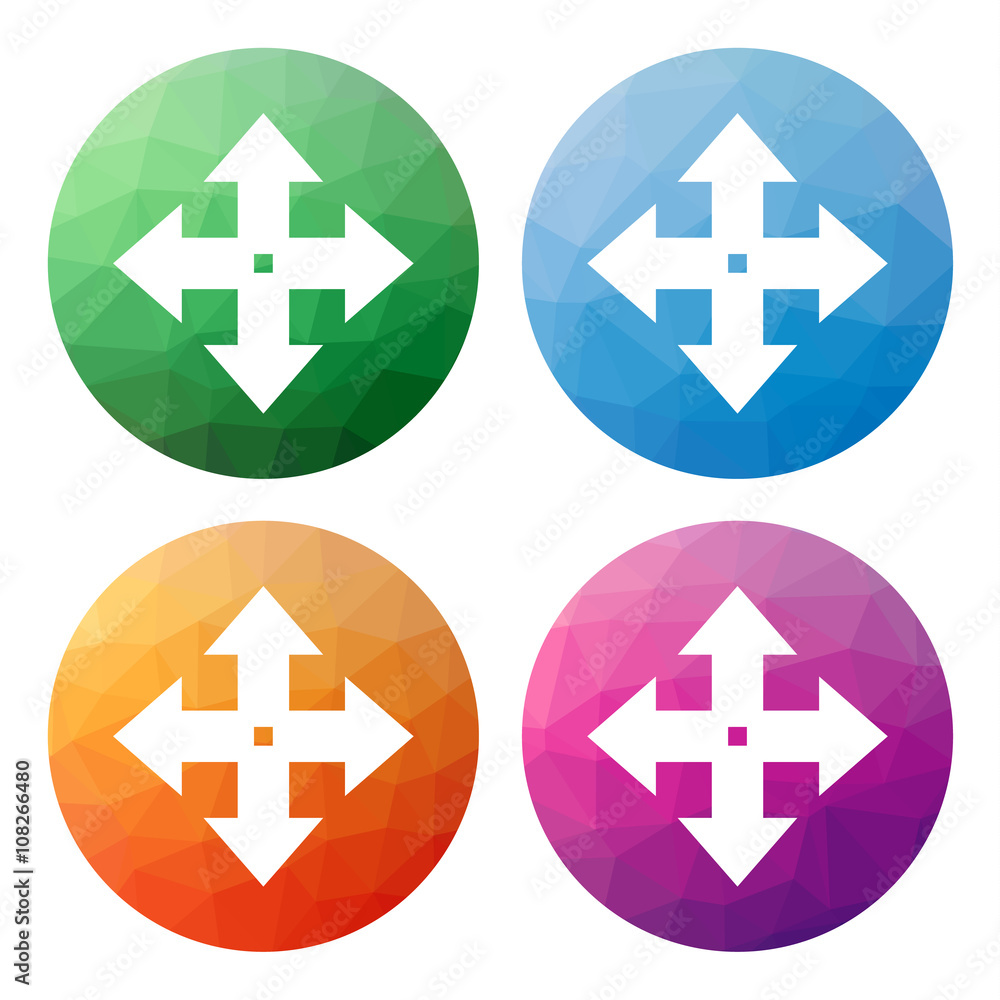Poster set of 4 isolated modern low polygonal buttons - icons - for mo