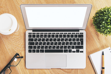 Blank white laptop closeup