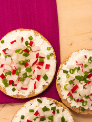 Fototapeta na wymiar buns with cottage cheese and fresh radish