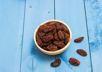 the raisins on a blue board