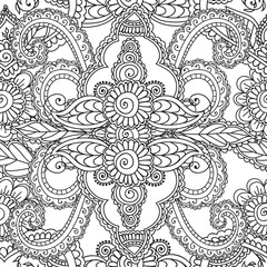 Coloring pages for adults. Seamles Henna Mehndi Doodles Abstract Floral Elements.