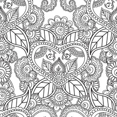 Coloring pages for adults. Seamles Henna Mehndi Doodles Abstract Floral Elements.