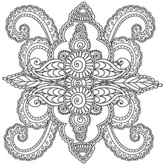Coloring pages for adults. Henna Mehndi Doodles Abstract Floral Elements.