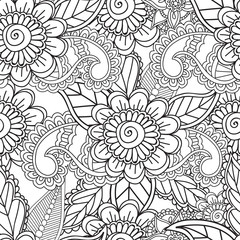 Coloring pages for adults. Seamles Henna Mehndi Doodles Abstract Floral Elements.