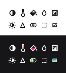 Photo edit icons. Photo editing application interface icons.