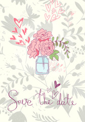 Save the Date card. vector illustration with bouquete of roses