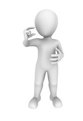 3d man hold small item in hand. 