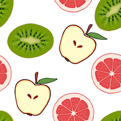 Seamless pattern grapefruit, kiwi, apple