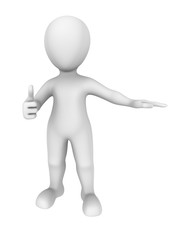 3d man shows thumbs up gesture