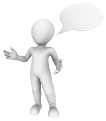 3d man with message bubble above his head. 