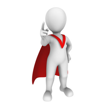 3d super hero with red cape. Order.