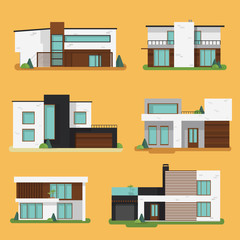 Set Colorful Modern Residential Houses. Flat design vector concept illustration.