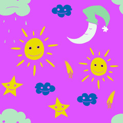 Fototapeta na wymiar Illustration of star, sun, cloud, moon. Vector