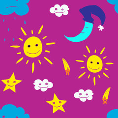 Fototapeta na wymiar Illustration of star, sun, cloud, moon. Vector2