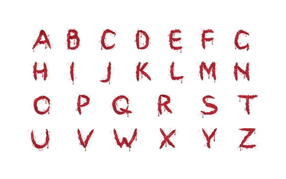 Bloody red latin alphabet. Spooky dripping blood letters, use to compound your own words, headers for posters, banners, helloween decoration.