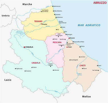 abruzzo administrative map, italy
