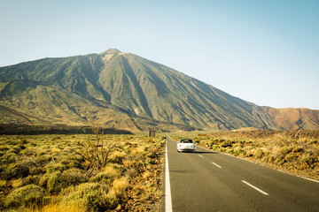 Volcano "Teide" with car at Tenerife, Canary Islands