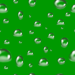 Seamless pattern with water drops on green