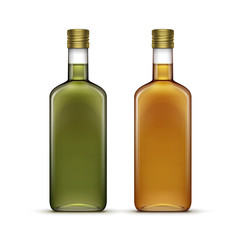 Vector Set of Alcohol Alcoholic Beverages Drinks Whiskey or Sunflower Olive Oil Glass Bottles Isolated on White