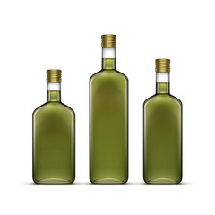 Vector Set of Alcohol Alcoholic Beverages Drinks Whiskey or Sunflower Olive Oil Glass Bottles Isolated on White