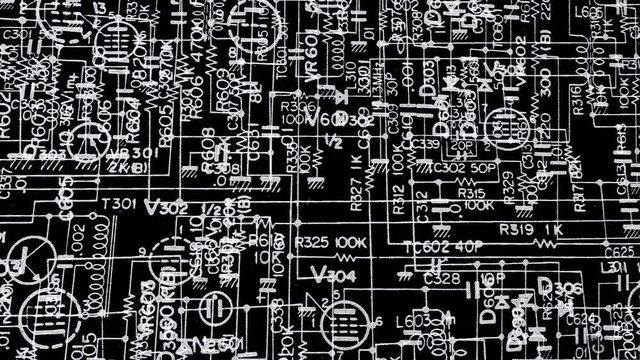 A 3D animation of electronic schematics