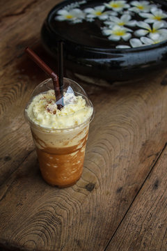 Iced coffee smoothie, soft focus , selective of focus , vintage