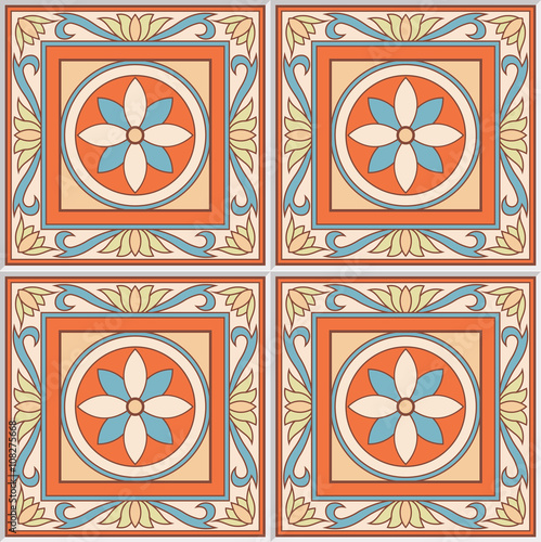 Seamless Pattern Retro Ceramic Tile Design With Fl Ornate Seamless Pattern Retro Ceramic Tile Design With Fl Ornate Endless Texture