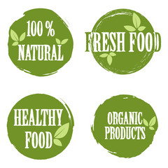 Set of bubbles, stickers, labels, tags with text. Organic food b