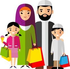 Shopping concept with arab people in colorful style.