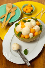 Exotic Cantaloupe Melon Ice Cream. Selective focus.