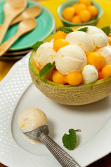 Exotic Cantaloupe Melon Ice Cream. Selective focus.