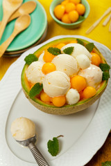 Exotic Cantaloupe Melon Ice Cream. Selective focus.