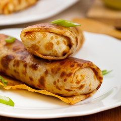 Blintzes or Russian Pancakes with Meat. Selective focus.