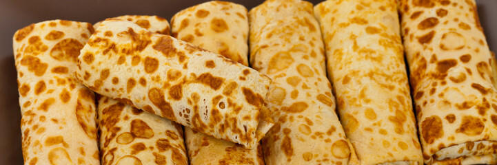 Russian Stuffed Blintzes Isolated on White. Selective focus.