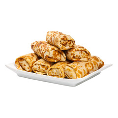 Russian Stuffed Blintzes Isolated on White. Selective focus.