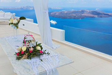 Fototapeta na wymiar Wedding decoration with sea view