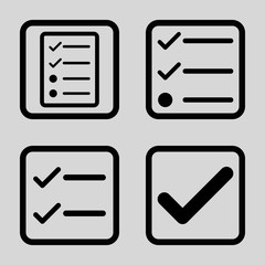 Valid vector icon. Image style is a flat icon symbol inside a square rounded frame, black color, light gray background.