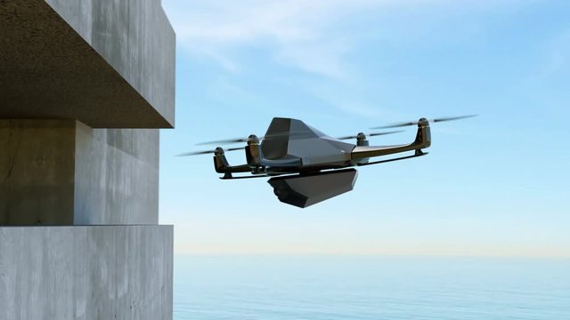 Animation of stealth drone scanning target outside of the building.