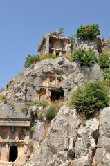 Lycian rock tombs in the ancient city of Myrrh. Turkey  