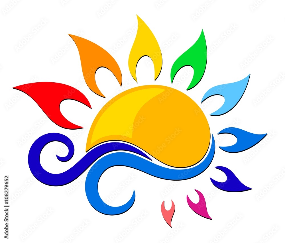 Wall mural Logo of color sun with blue wave. 