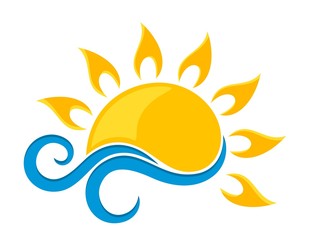sun Logo with blue wave.