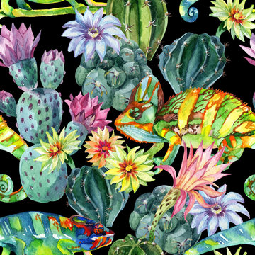 Watercolor seamless cactus pattern