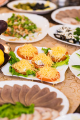 Assortment festive appetizers on the table