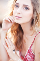 Fashion portrait of elegant woman with magnificent hair. Blond G